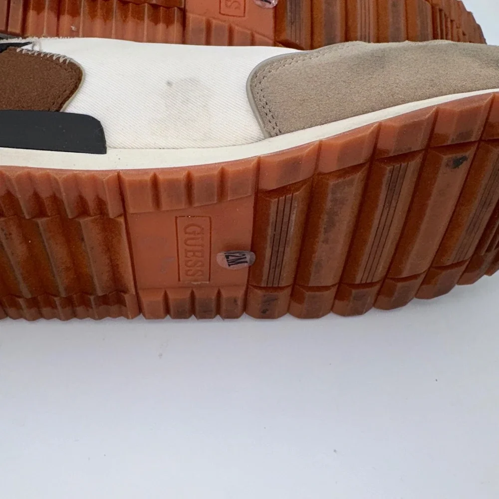 Guess Mens Low Top Sneakers Tan White Brown G Logo Lace Up Shoes Size 12